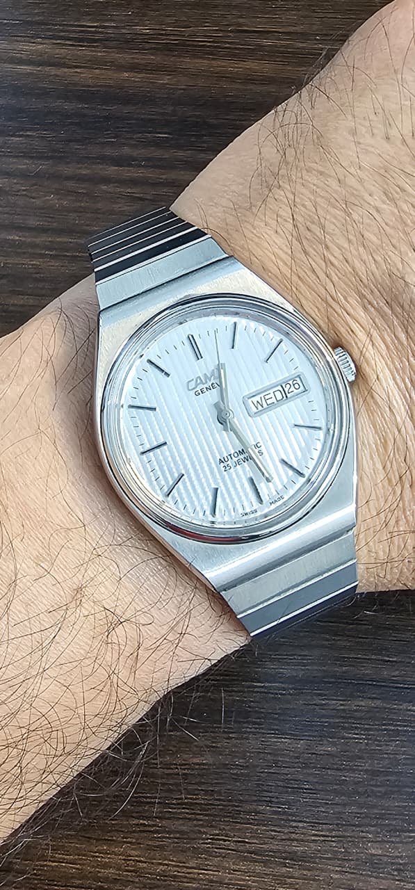 WhatsApp Image 2025-09-14 at 1.39.15 PM (1) Vintage Camy Automatic 2836 ETA Caliber 25-Jewels Silver Dial Switzerland made Men’s watch (Used) - Image 2