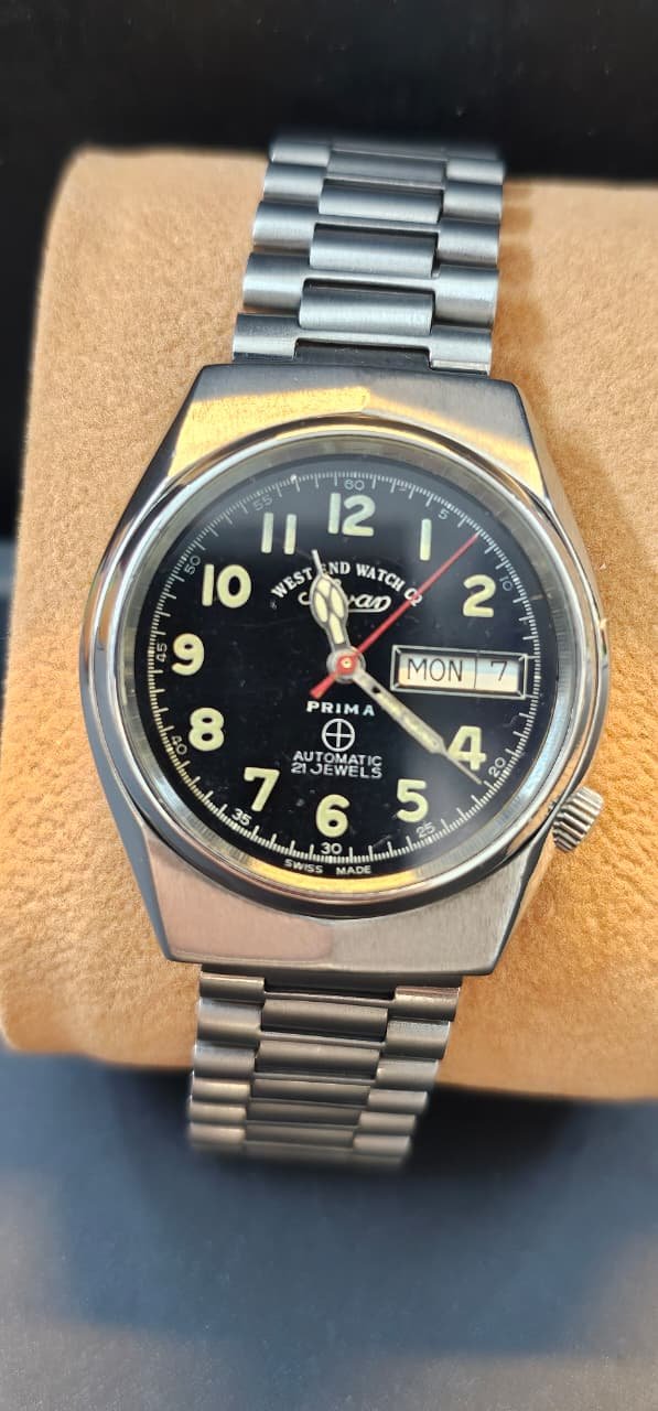 WhatsApp Image 2025-10-10 at 3.08.32 PM VINTAGE WEST END WATCH SOWAR MILITARY AUTOMATIC ETA MOVEMENT NUMERALS BLACK DIAL FOR MEN’S - Image 1