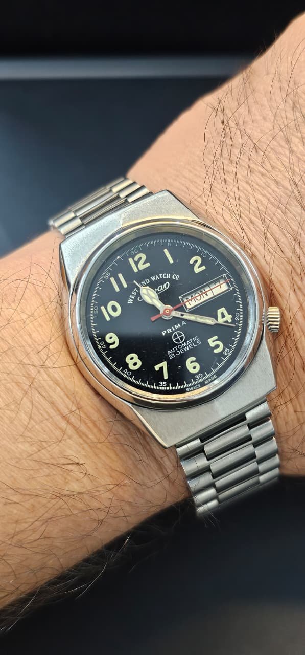 WhatsApp Image 2025-10-10 at 3.08.34 PM (1) VINTAGE WEST END WATCH SOWAR MILITARY AUTOMATIC ETA MOVEMENT NUMERALS BLACK DIAL FOR MEN’S - Image 2