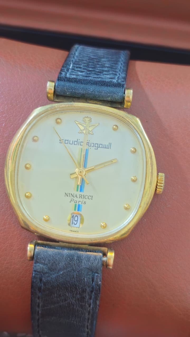 WhatsApp Image 2026-01-20 at 2.24.06 PM Vintage Nina Ricci Switzerland 🇨🇠made Quartz Watch with Saudia Emblem for Ladies (Used) - Image 1