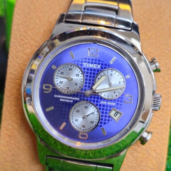 Timex Quartz Chronograph Indiglo — Vivid Blue Textured Dial, WR 50M watch for Men's (Used)