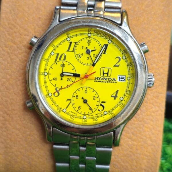 Honda Chronograph — Rare Promotional Racing Yellow Dial Quartz Movement Japan made Men's watch (Used)