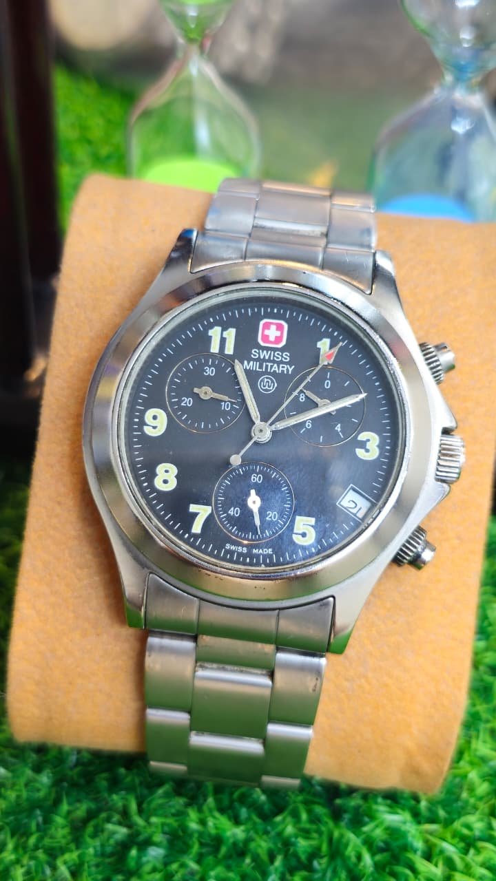 WhatsApp Image 2026-07-08 at 12.38.27 PM Swiss Military 6-433 (Wenger) Quartz Chronograph β Swiss Made, Tri-Subdial Field Watch Switzerland π¨π made Men's watch (Used) - Image 1