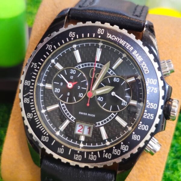 Swiss Made Quartz Chronograph — Black PVD, Tachymeter Bezel watch for Men's (Used)
