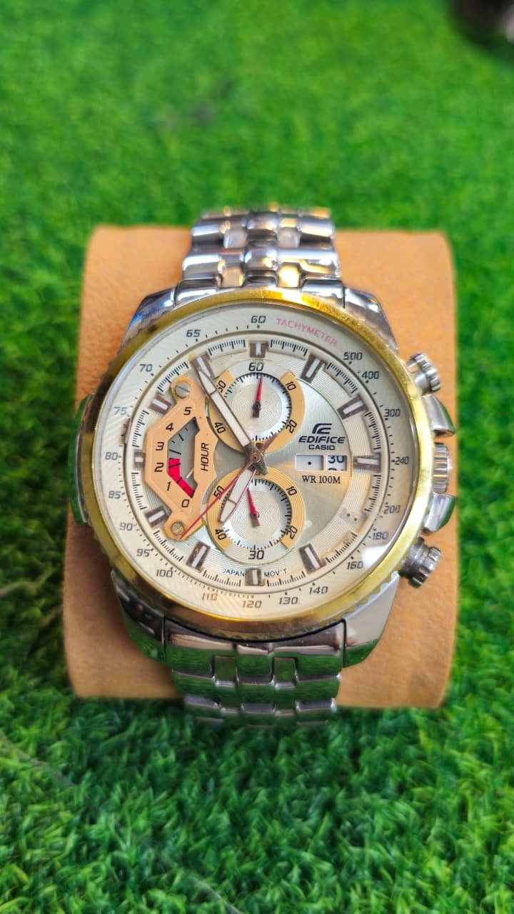 WhatsApp Image 2026-07-08 at 2.56.32 PM Casio Edifice EF 558 Chronograph — Gold-Tone Racing Multi-Dial, Tachymeter Japan made Men's watch (Used) - Image 1