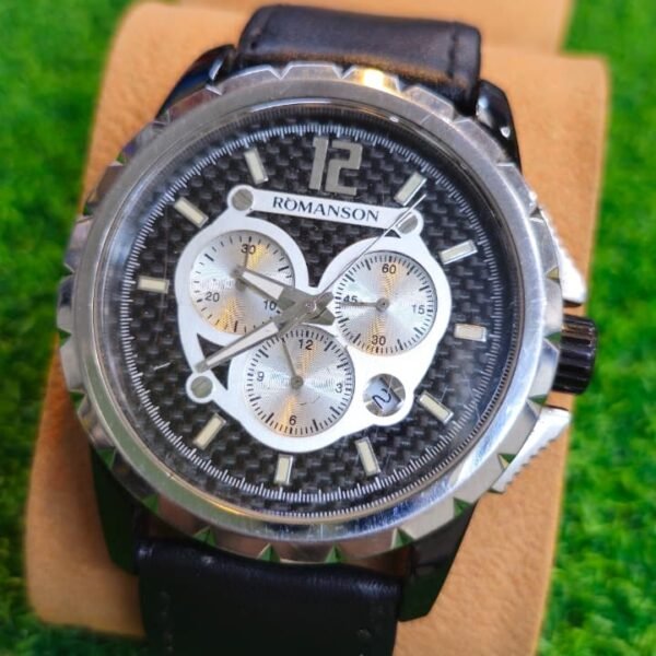Romanson Superior  Quartz  Chronograph — Carbon Fiber Dial, Coin-Edge Bezel Watch For Men's (Used)