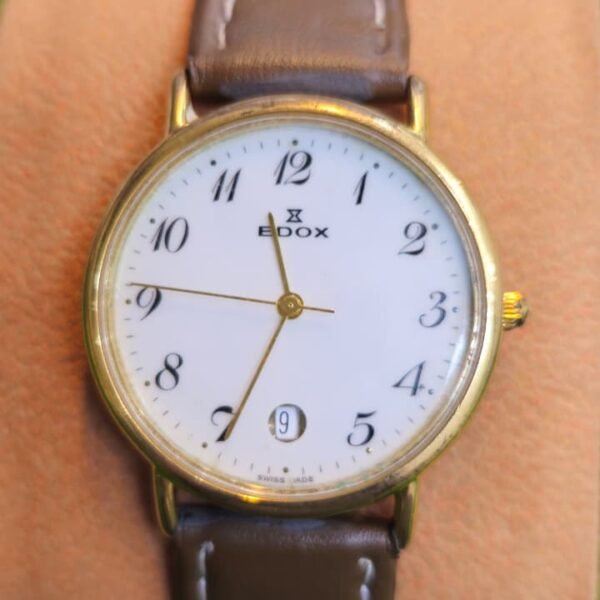 **Edox Swiss 61047— Gold-Tone, Classic Arabic Numeral Dial Quartz Movement Switzerland 🇨🇭 made Unisex Watch (Used)
