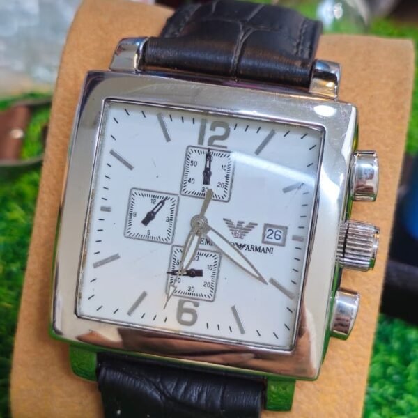 Emporio Armani AR0115 Chronograph — Square Case, Tri-Subdial Watch for Men's (Used)