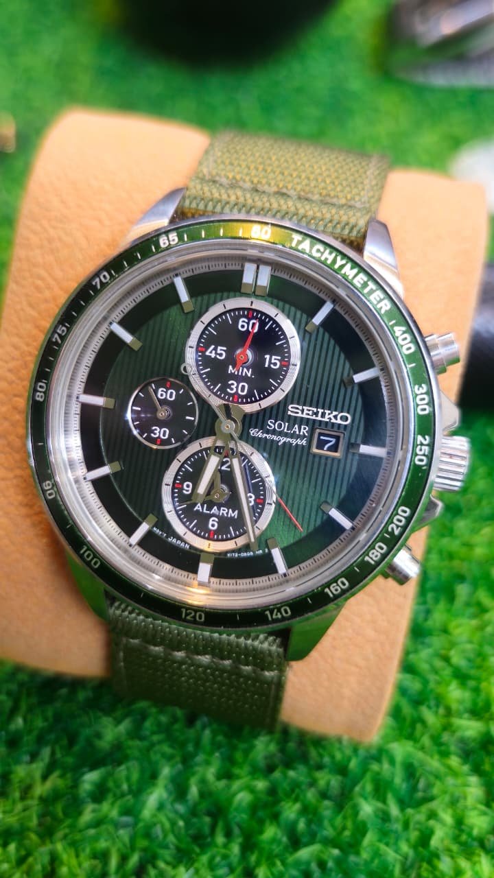 WhatsApp Image 2026-07-08 at 3.54.50 PM Seiko Solar Chronograph — Green Dial, Alarm Function (V172-0BG8) New Solar Battery Installed (Used) - Image 1