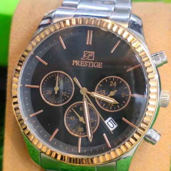 PRESTIGE TWO-TONE Quartz 23503 CHRONOGRAPH — Coin-Edge Bezel Japan made Men's watch (Used)