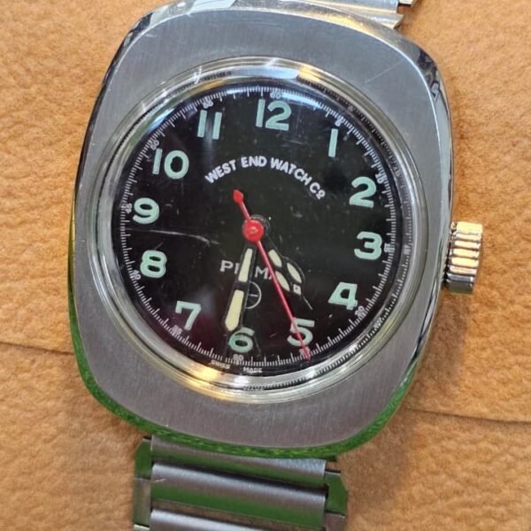 Vintage West End Watch Co. "Prima" — Black Military-Style Dial, Cushion Case Handwind Switzerland 🇨🇭 made Unisex Watch (Used)
