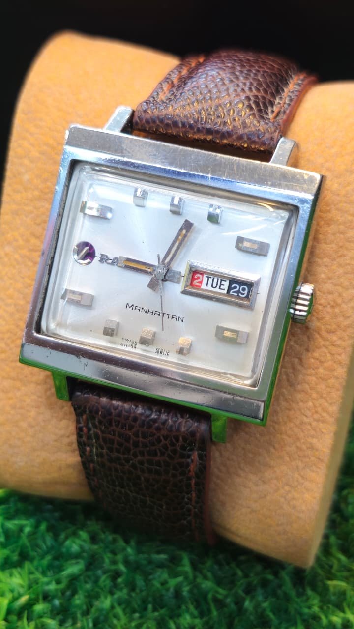 WhatsApp Image 2026-07-20 at 4.56.36 PM (1) Vintage 1960s Rado Manhattan Automatic Square Case Triple-Window Day-Date Switzerland 🇨🇭 made Men's watch (Used) - Image 1