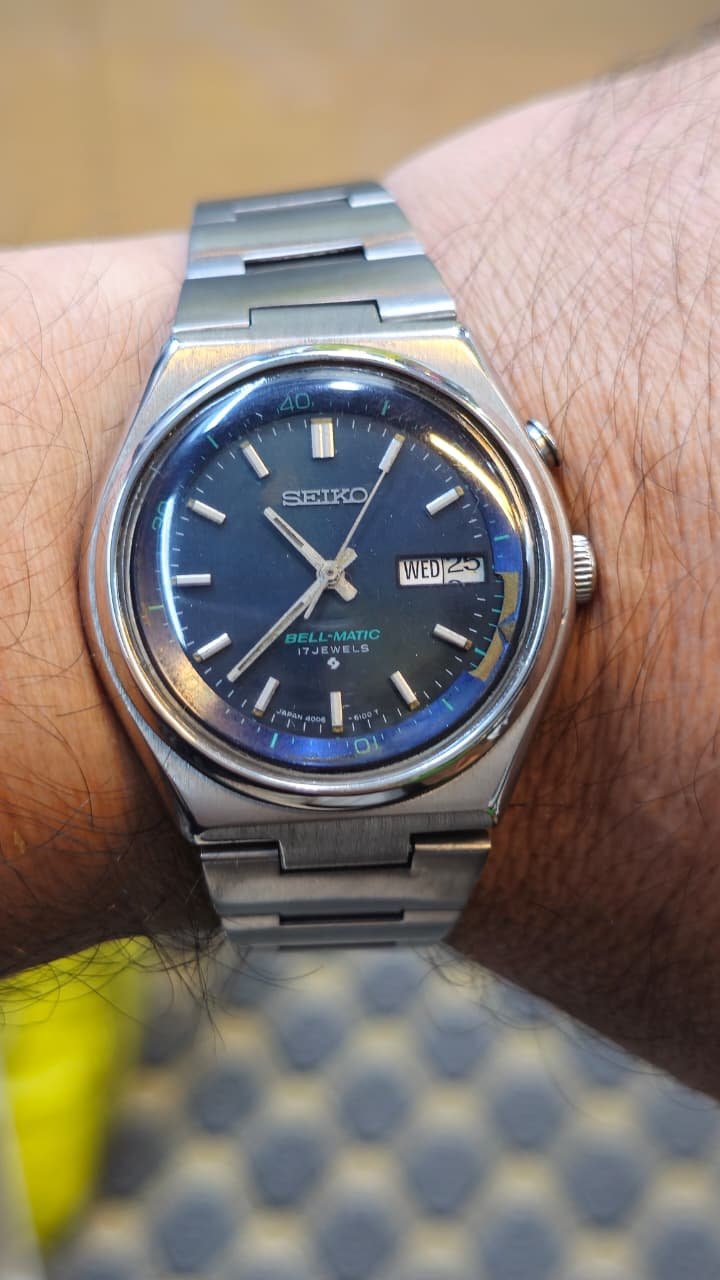 WhatsApp Image 2026-07-20 at 5.15.52 PM Vintage 1970s Seiko Bell-Matic — Automatic Ref. 4006-6100,caliber 17-jewels Alarm Complication, Blue Dial Japan made Men’s watch (Used) - Image 2