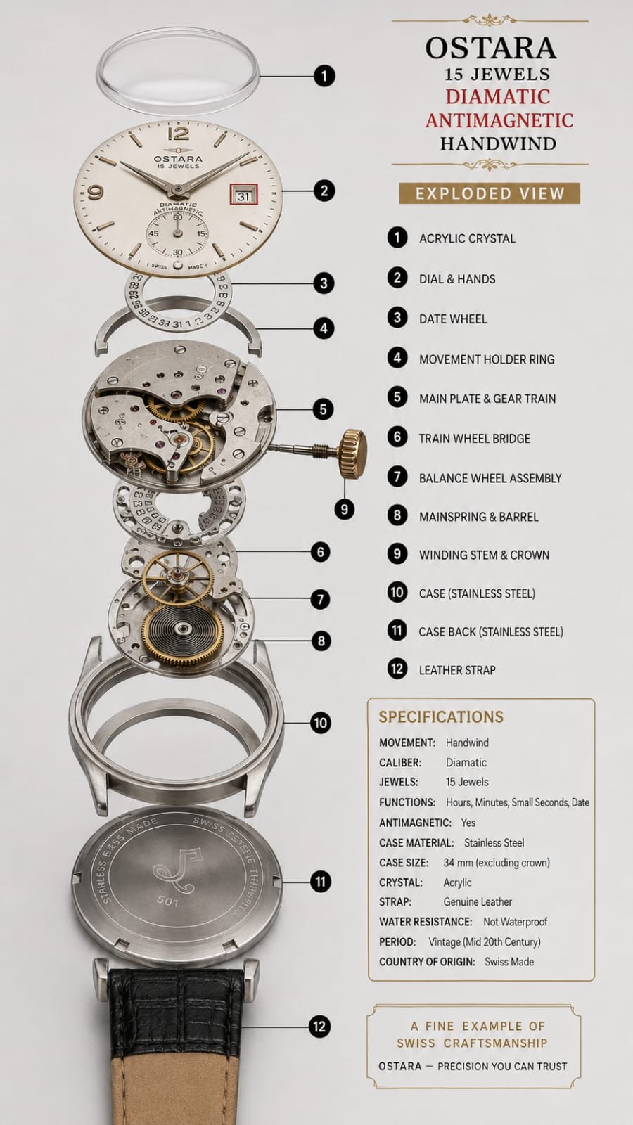 WhatsApp Image 2026-08-25 at 7.35.10 PM VINTAGE ⌚ OSTARA 15 JEWELS – DIAMATIC ANTimagnetic – HAND-WIND SWITZERLAND 🇨🇭 MADE MEN'S WATCH (Used) - Image 1