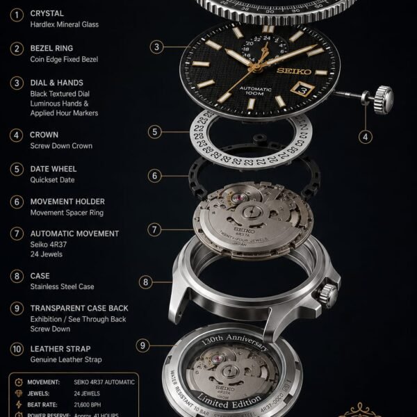 ⌚ SEIKO 130TH ANNIVERSARY LIMITED EDITION – 4R37 AUTOMATIC – 24 JEWELS JAPAN MADE MEN'S WATCH (Used)